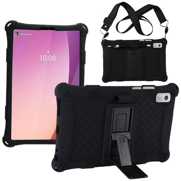 Étui pour Lenovo Tab M9 TB-310FU TB-310XU avec Béquille en Silicone Souple pour Enfants, Housse de Tablette Sécuritaire, Protection Intégrale, Funda, Stylo Noir, Corde, M9 TB-310FU TB-310XU