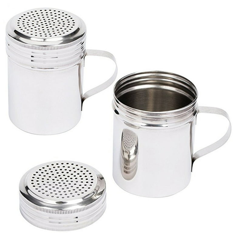ZERUIDM Stainless Steel Salt and Pepper Shakers Set, 10 OZ Seasoning Spice  Shaker with Lid and Handle 127 Holes, Metal Dredge Shaker for Powder Sugar