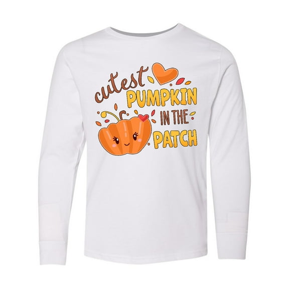 Inktastic Cutest Pumpkin in the Patch with Orange Heart Long Sleeve Youth T-Shirt