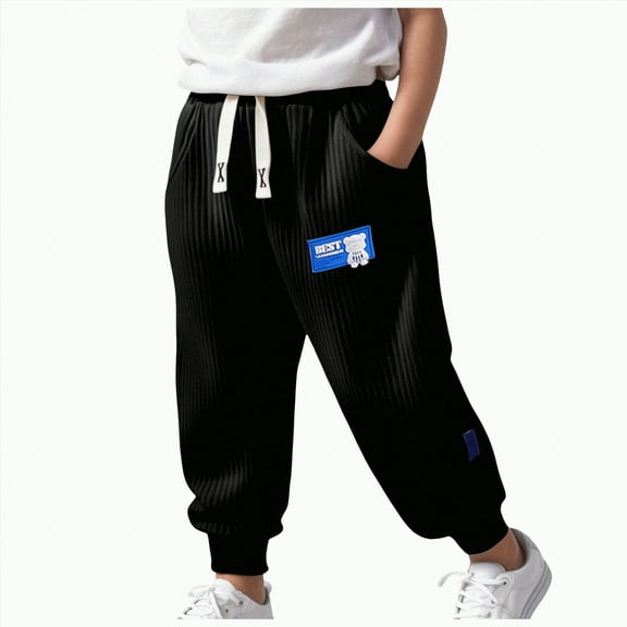 Ccpelsie Little/Big Girl's Casual Baggy Sweatpants Lightweight Straight Leg Athletic Pants with Pockets for Toddlers(Black,7-8 Years)