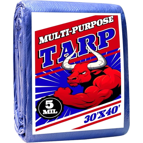 Tarp 30x40 ft 100% Waterproof Uv Resistant High Durability Multipurpose 5mil Blue Tarp for Covering Courtyards, Cars, Camping, Gardens