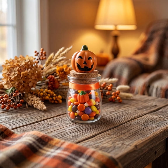 Tepsmf Halloween Pumpkin Glass Jar Candy Storage Container with Lid Small Gift Treat Holder Holiday Decor Prop