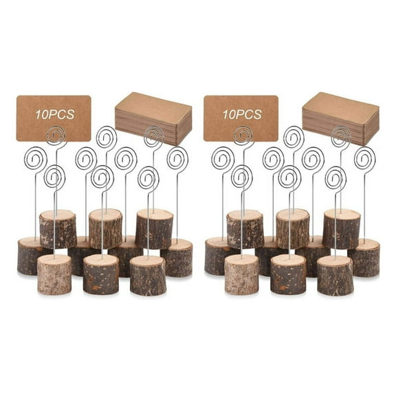 60Pc Wood Place Card Holders with Swirl Wire Kraft Cards Rustic Table Number Stands Name Holder