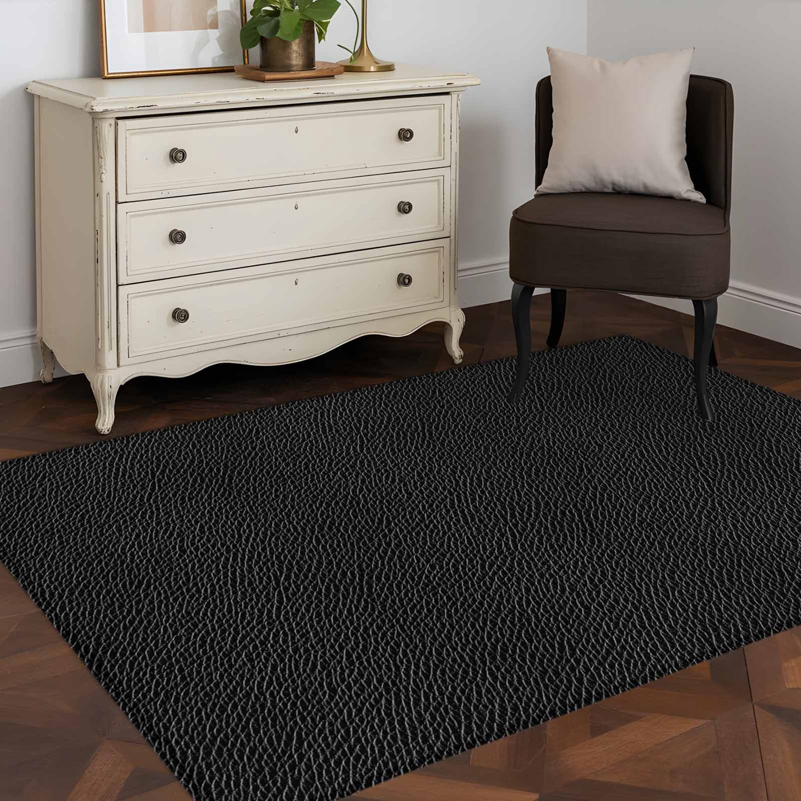 Solid Black Area Rug 4x6 Washable Rug Non Slip Retro Minimalism Abstract Denim Texture Large Area Rug Indoor Floor Carpet for Entryway Bedroom Kitchen Living Room Home Office Dining Room Nursery