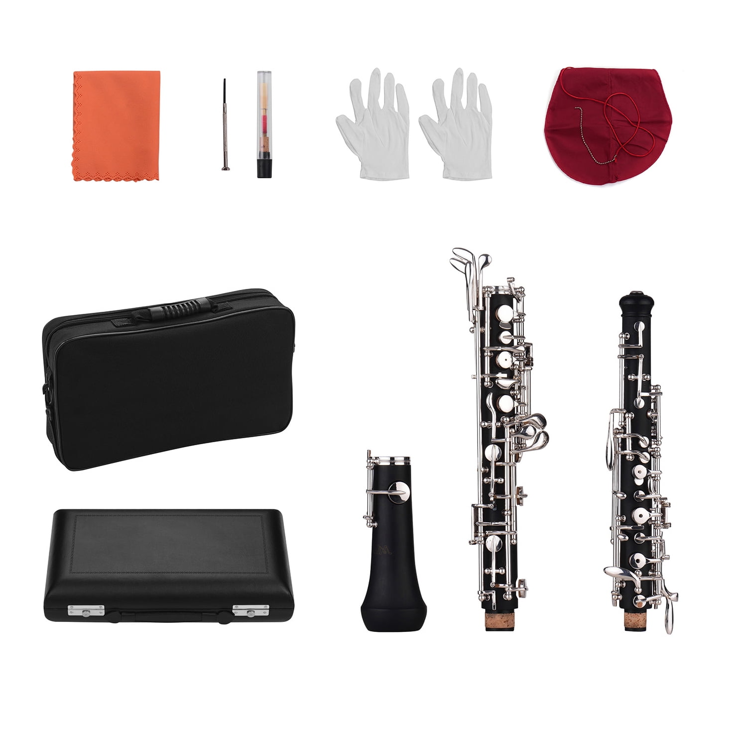 Professional Oboe C Key Semi-automatic Style Nickel-plated Keys Woodwind Instrument with Oboe Reed Gloves Leather Case Carry Bag Cleaning Cloth Mini Screwdriver