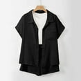 thumbnail image 4 of Women 2 Piece Outfits Long Sleeve Button Down Blouse And Shorts Shirts Sets Black L, 4 of 7