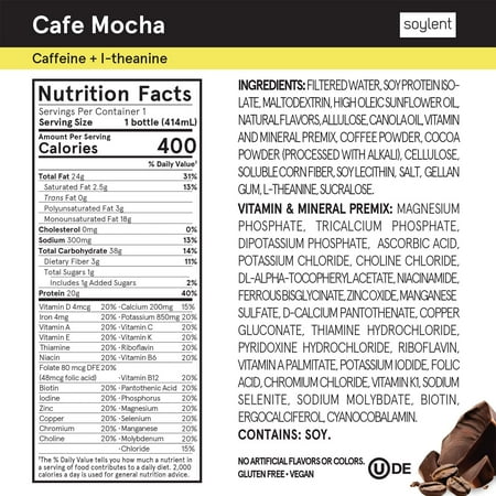 Soylent Vegan Meal Replacement Shake 14 Oz Ready to Drink Plant Protein Shakes, 12 Pack, Mocha