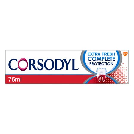 Corsodyl Complete Protection Gum Toothpaste Extra Fresh 75ml - European Version NOT North American Variety - Imported from United Kingdom by Sentogo - SOLD AS A 2 PACK.