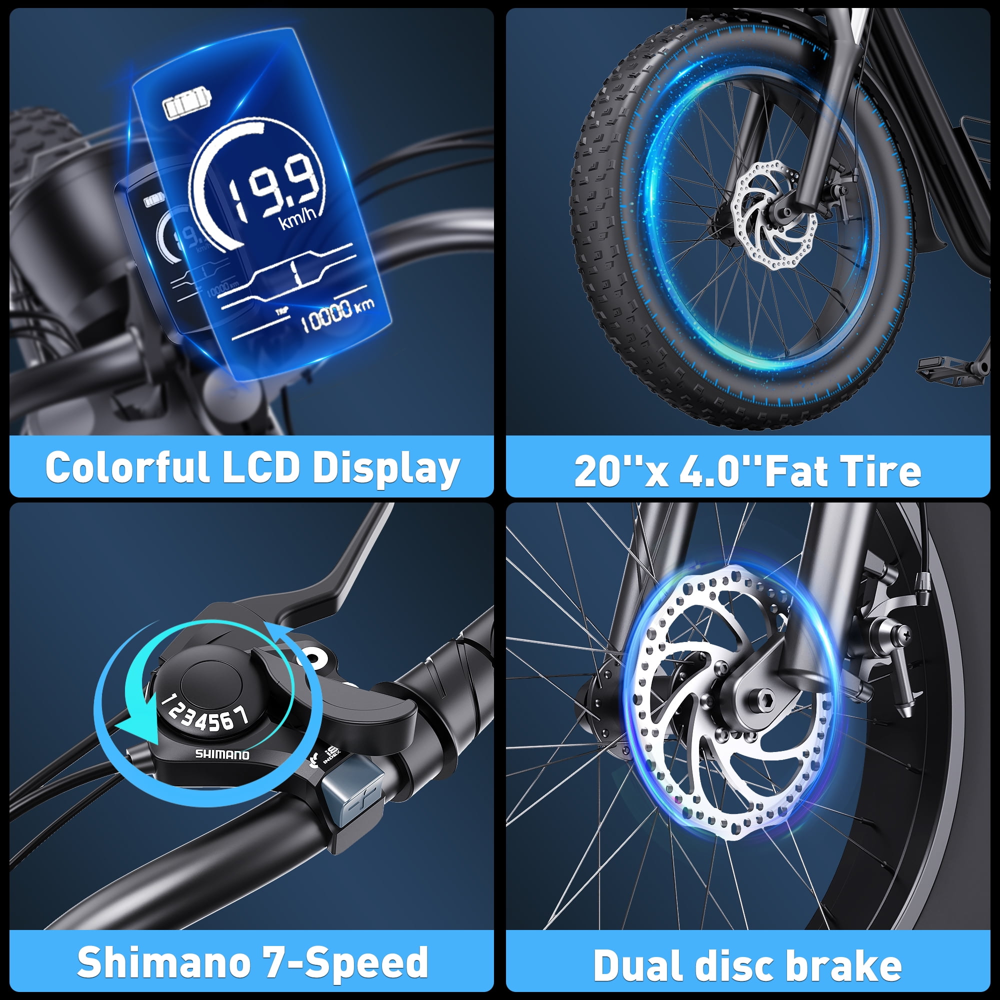 KICKWEY Electric Bike for Adults, 1500W 32MPH,48V23AH, Max 75Miles Electric Motorcycle 20" Fat Tire Dirt Bike, Shamano 7-Speed Mountain Travel E-Bike Dual Shock Absorber Full Suspension,UL2849