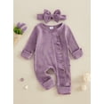 thumbnail image 2 of Suealasg Baby Girls Fall Footed Romper Bodysuits +Headband 3 6 Months Newborn Girls Crew Neck Long Sleeve Bow Print Full Length Jumpsuit, 2 of 7