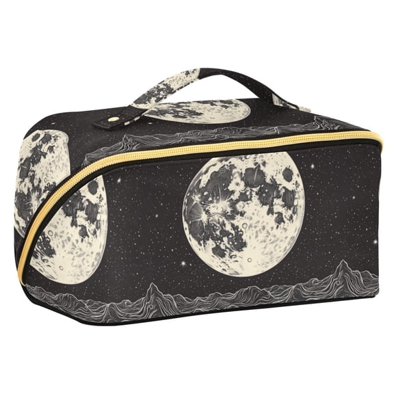 FORMRS Makeup Bag Travel Cosmetic Organizer for Women Fold Flat Zipper Pouch with Handle, Beige Moon