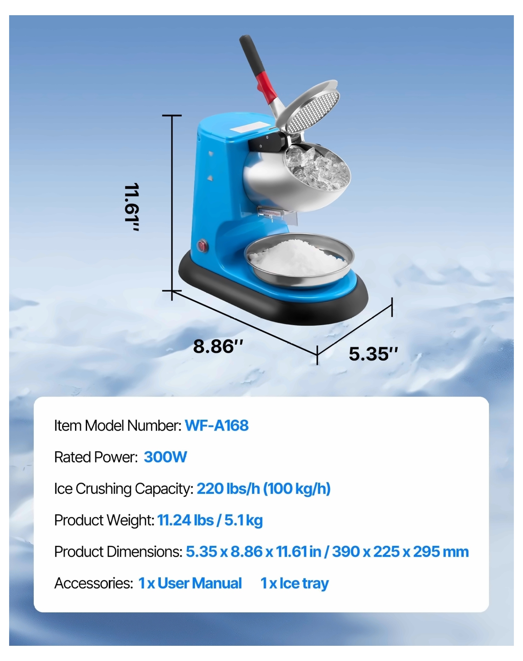 Electric Snow Cone Maker 220LBS/H - Commercial Ice Crusher Machine with Stainless Steel Blades - Shaved Ice Machine for Home & Business