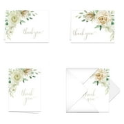 Cream Floral Thank You Notes / Set Of 24 Cards With White Envelopes / Elegant Watercolor Thank You Cards