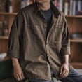 thumbnail image 7 of Men's Retro Work Shirt Jacket, Long Sleeve Button Down Casual Outerwear, Loose Fit Shacket with Pockets, Relaxed Fit Trucker Style Jacket for Men Brown XXL/三点, 7 of 7