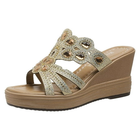 

PEASKJP Sandals Women Comfortable Women s Gladiator Sandal Flat Strap Sandals Two Ankle Buckle (Gold 6.5)