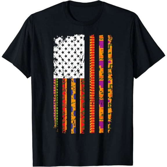 American Flag Kente African Cool Black History Month Gift T-Shirt