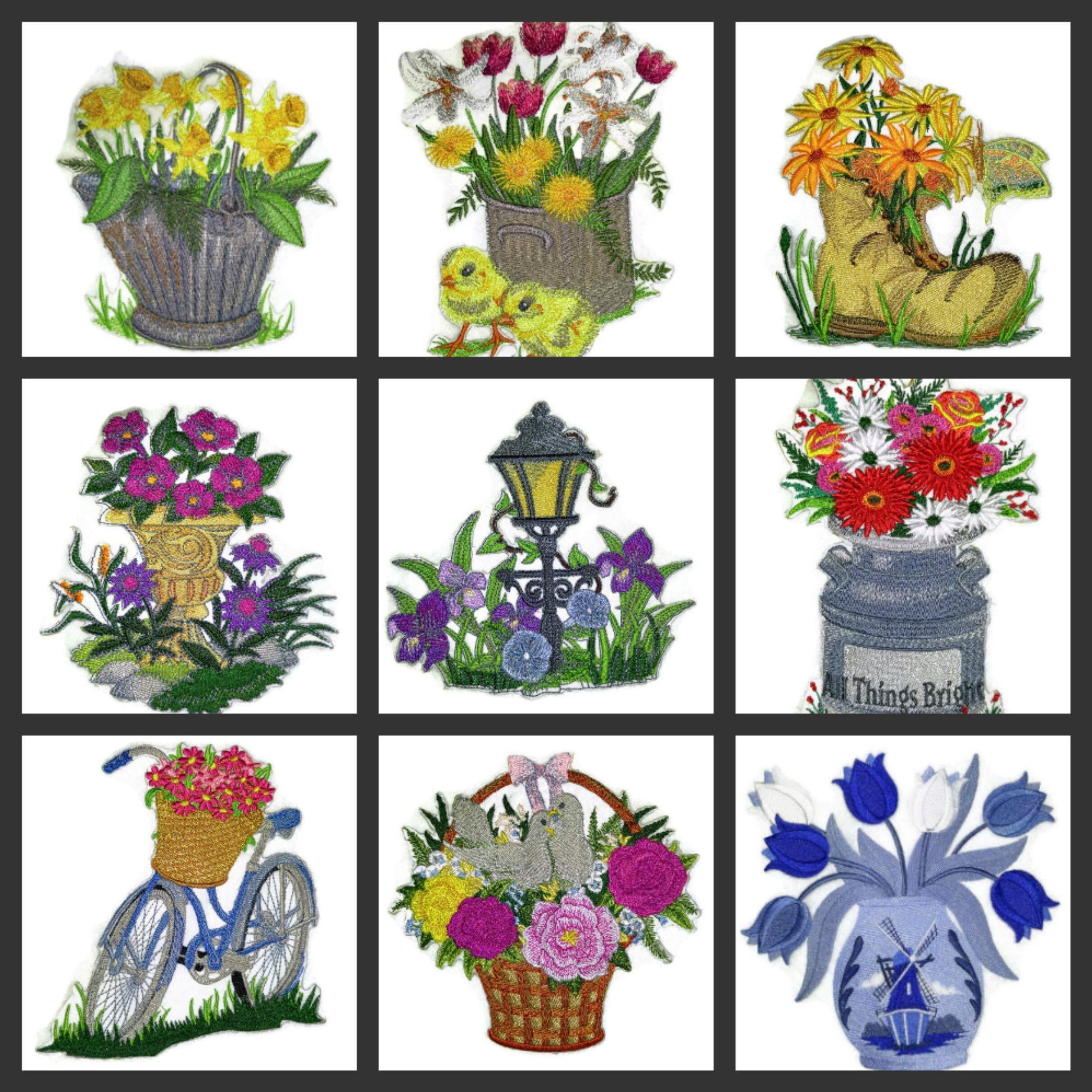 Custom and Unique Spring Blooms Flowers with Vase[Bloom in Boot] Embroidered Iron on/Sew Patch [5.3" 4.86"]