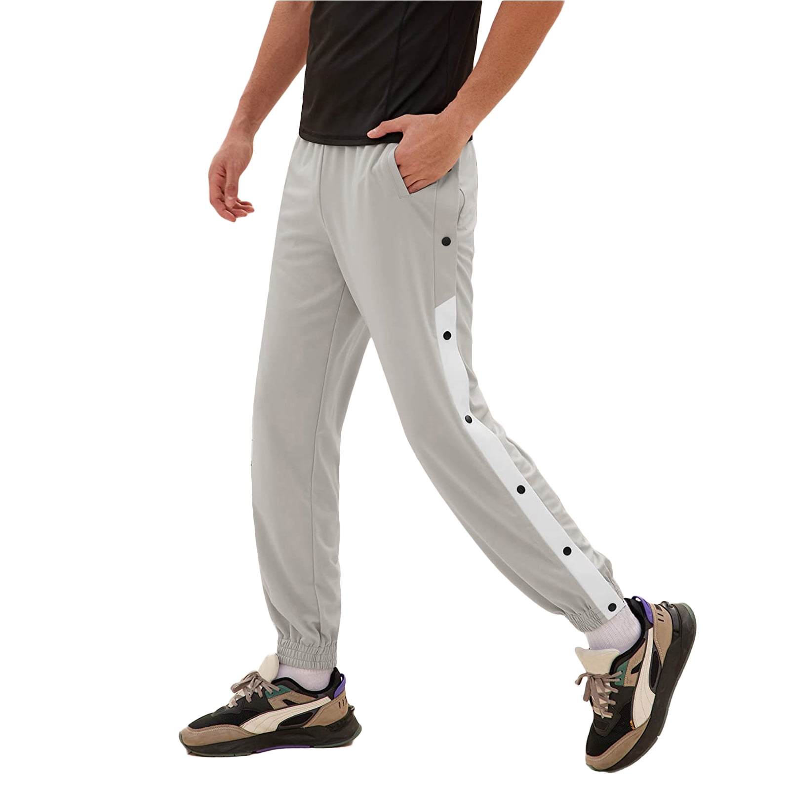 Men's Loose Sweatpants Side Ripped Basketball Pants High Slit Snap