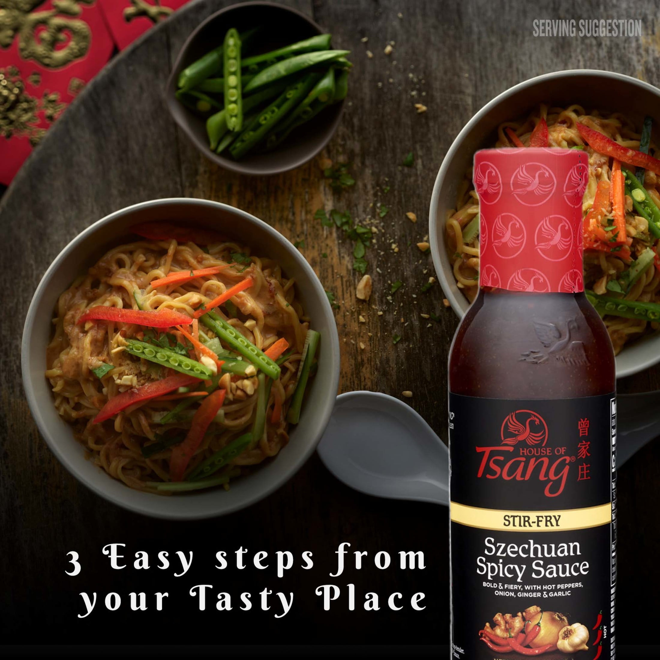 (3 pack) HOUSE OF TSANG Spicy Szechuan Stir-Fry Sauce, Shelf Stable, 11.5 oz Glass Bottle