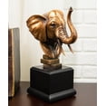 thumbnail image 1 of Safari Auspicious African Elephant With Trunk Raised Bronzed Statue With Base, 1 of 5