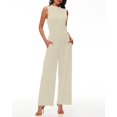 thumbnail image 5 of Vine Womens Summer One Piece Jumpsuits Dressy Casual Outfits Sleeveless Mock Neck Wide Leg Pants Rompers With Pockets, 5 of 7