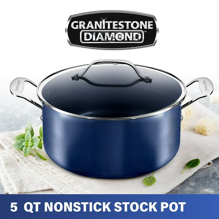 Granitestone Silver 5-Qt. Nonstick With Tempered Glass Lid Aluminum  Dishwasher Safe Non-Stick Stockpot