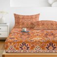 thumbnail image 6 of Twin XL Size Fitted Sheet Set - Boho Orange 2 Piece Bedding Sets 16" Deep Pocket Fitted Sheet with 1 Pillowcases, Country Style Bohemian Floral Retro Tribal Brushed Microfiber Hotel Luxury Bed Sheets, 6 of 9