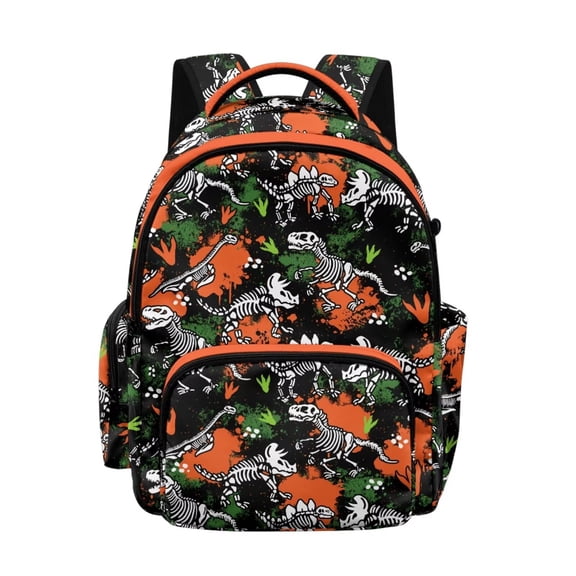 FKELYI Camo Dinosaur Skeleton Print 17 Inch School Backpacks Spacious Kids Backpack Lightweight School Bookbag for Boys Girls Casual Daypack Schoolbag Rucksack