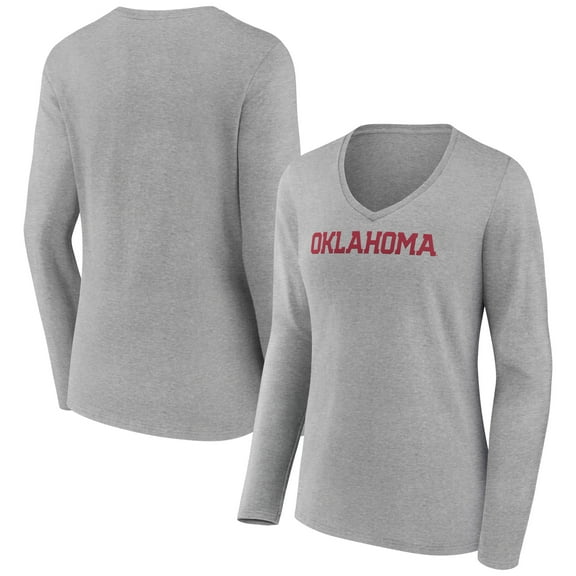 Women's Gray Oklahoma Sooners Basic Arch Long Sleeve V-Neck T-Shirt