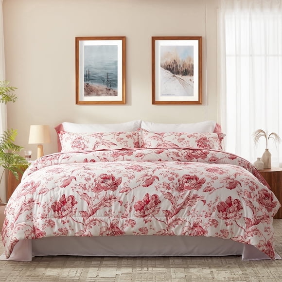Bedtreat Full Comforter Sets,7-Pieces Reversible Bedding Sets,Bed in a Bag with Comforter,Flat Sheet and Fitted Sheet,Pillowcases & Shams,Lisse,Mauveglow