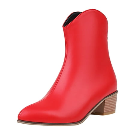 

Ediodpoh 2024 New Female Korean Pointed Thick with High Heel Western Boots Solid Color Leather Boots Large Size Boots for Women Red 8.5