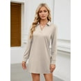 thumbnail image 2 of Women'S Autumn Dress 2025 Lapel Long Sleeve Casual Loose V-Neck Solid Color Sports Sweater Dress  L, 2 of 5