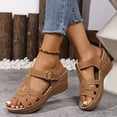 thumbnail image 2 of Platform Wedge Sandals for Women Lightweight Buckle Ankle Strap Casual Beach Sandal Open Toe Strappy Dress Shoes Brown Size 9, 2 of 7