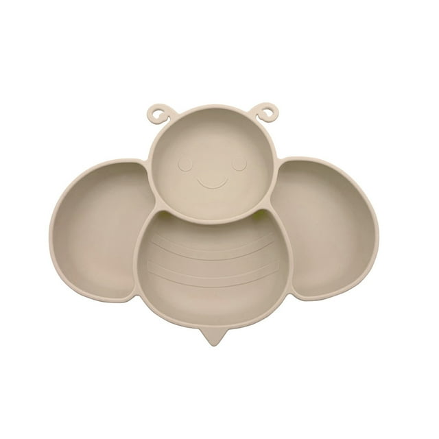 Baby Plate, Baby Placemat Non-Slip Silicone with Suction Cups and Flexible Spoon + Fork, BPA-Free, Can be Used in the Dishwasher and Microwave, Children's Plate for Toddlers and Children - Bee