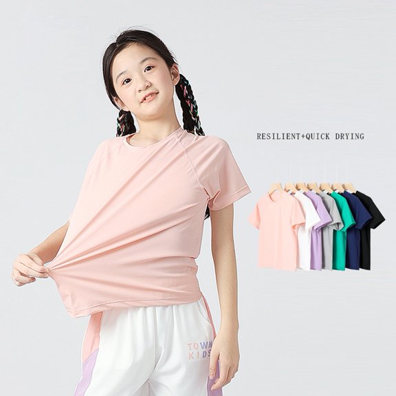 GYRATEDREAM Kids Quick Dry T-Shirts Basic Athletic Running Short-Sleeve T-Shirt Youth Active Tee Shirts for Boys Girls 7-13 Years