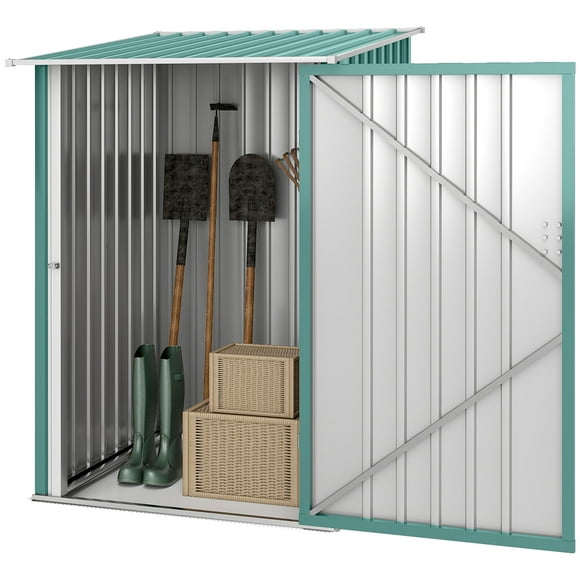 Outsunny 3.9' W x 40.6" D Green Galvanized Steel Garden Storage Shed with Lockable Door & Sloped Roof - Outdoor Tool House for Patio & Yard