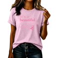 thumbnail image 3 of IMENGL Tops for Women Short Sleeve Casual Neck Printed Graphic Tee Daily Outfits Loose Basic Women's Short Sleeve T Shirts,M-XXXL, 3 of 6