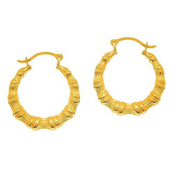 JewelStop 14K Yellow Gold Round Bamboo Hoop Earrings - 18mm