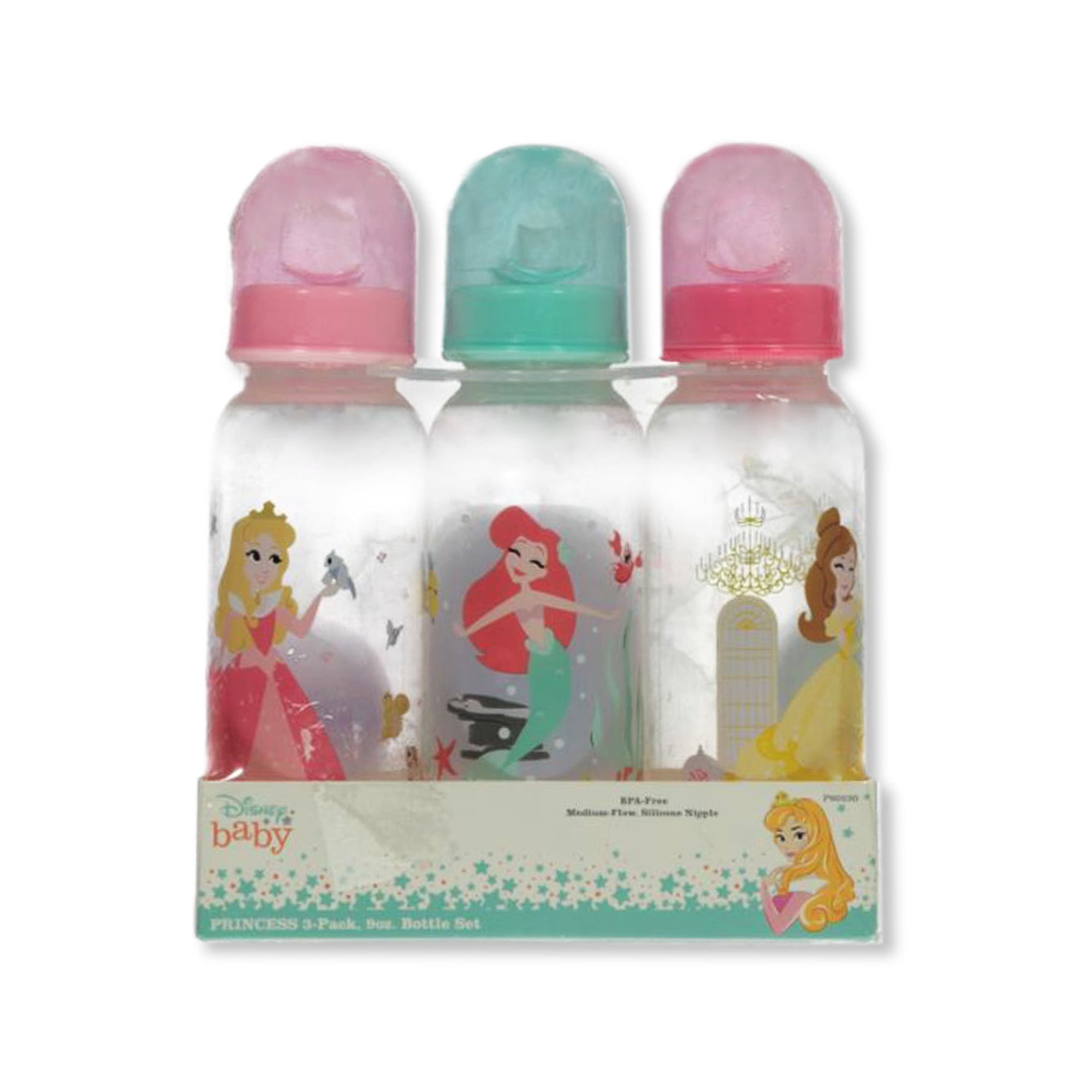 BABY BOTTLE SET 3 - GIRLS - DISNEY PRINCESS AQUA PINK - 9 oz BPA FREE