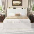 thumbnail image 4 of BeesClover Upholstered Bed Frame with LED Headboard, Cloud Bed Frame with LED USB Charging Station and 4 Storage Drawers, No Box Spring Needed, 4 of 8