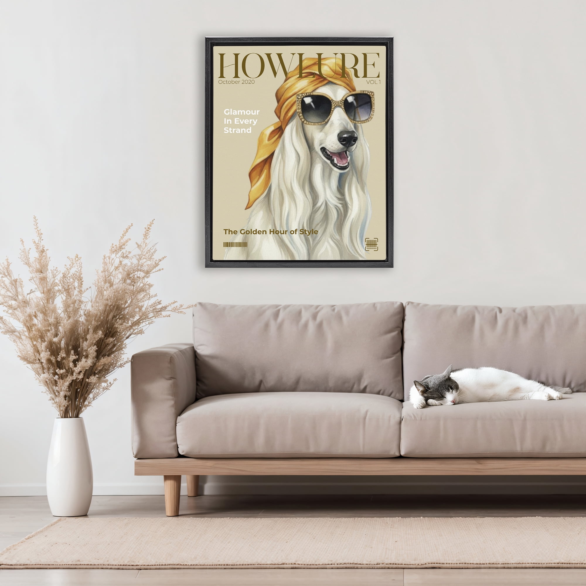 Stupell Industries Howlure Dog Fashion Magazine Black Framed Floater Canvas Wall Art, design by A Barefoot Stylist