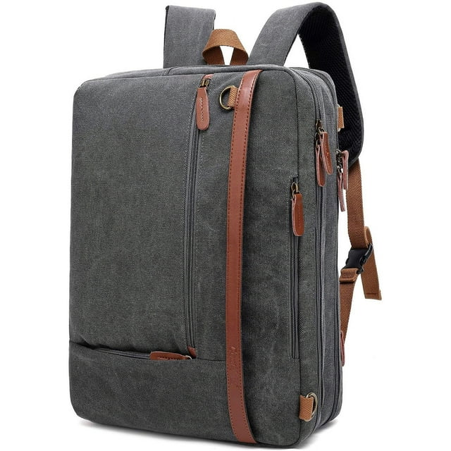 CoolBELL Convertible Backpack Shoulder bag Messenger Bag Laptop Case Business Briefcase Leisure Handbag Multi-functional Travel Rucksack Fits 17.3 Inch Laptop For Men / Women / Travel (Canvas Black)