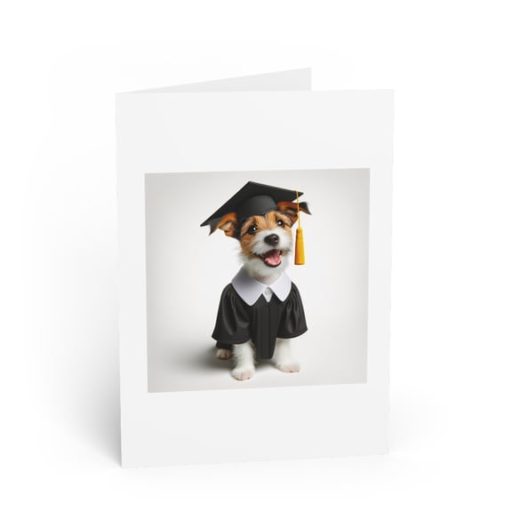 DistinctInk Greeting Card / Note Card - Russell Terrier Graduation - PACK of 5