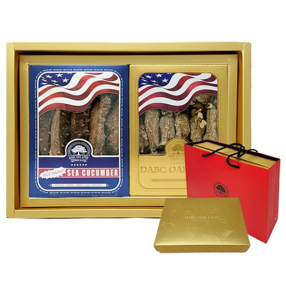 gift boxes include sea cucumber, ginseng, dried scallops, cordyceps flowers, dried longan, fish belly, mushrooms,the best gift for men and women (Gift box, Red sea cucumber big ginseng)