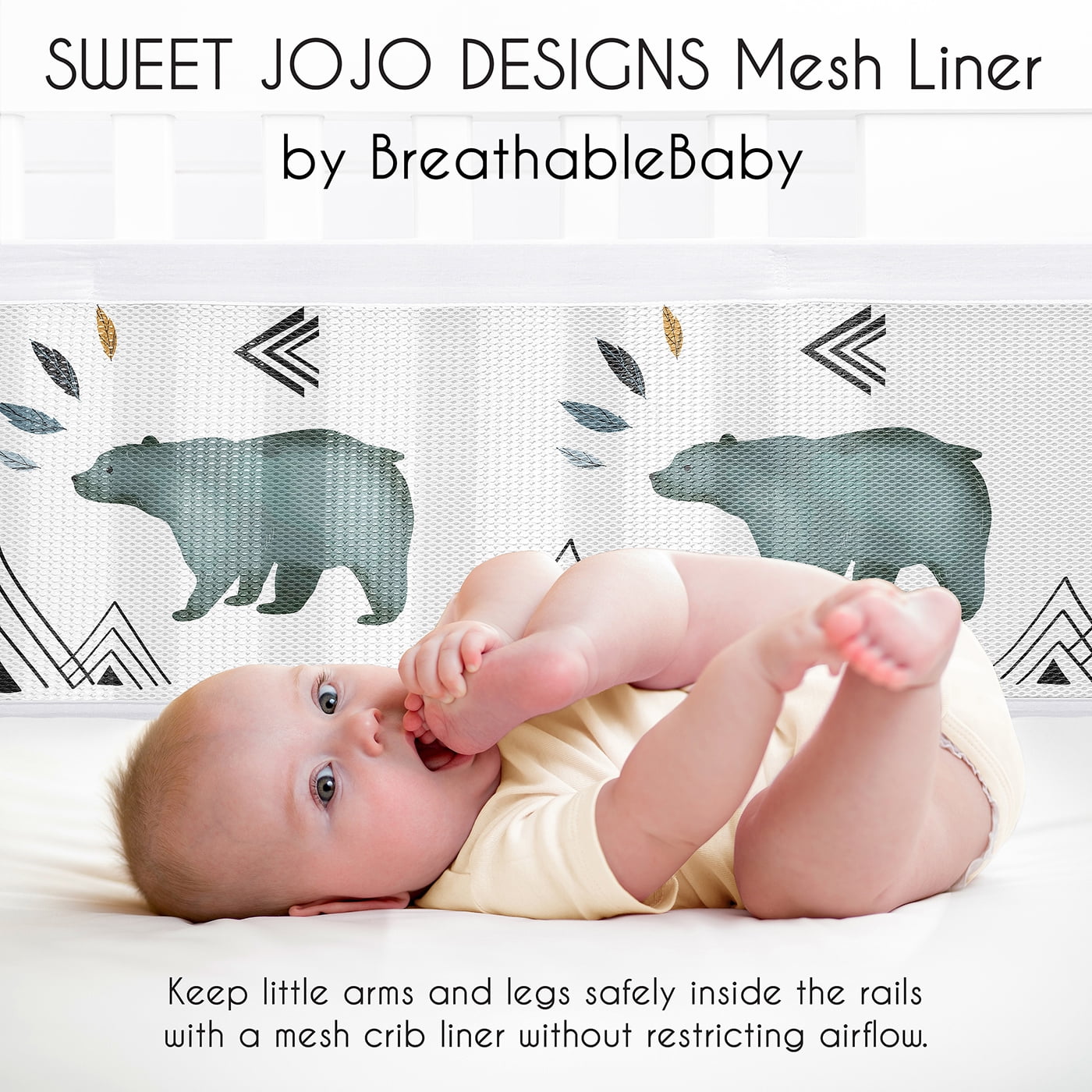 Sweet Jojo Designs + BreathableBaby Bear Mountain Blue Black and White Breathable Mesh Crib Liner Pad