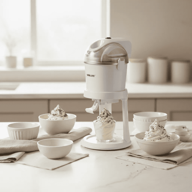 Máquina Para Hacer Helado Sokany 1l Eléctrica Rápida Y Fácil Blanco 60 Hz