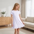 thumbnail image 6 of CPNG Girls Soft Knit Dress Round Neck Short Sleeve A Line Ruffled Dress Summer Casual Dress Homewear Dress Sleepwear Dress(White,11-12 Years), 6 of 9