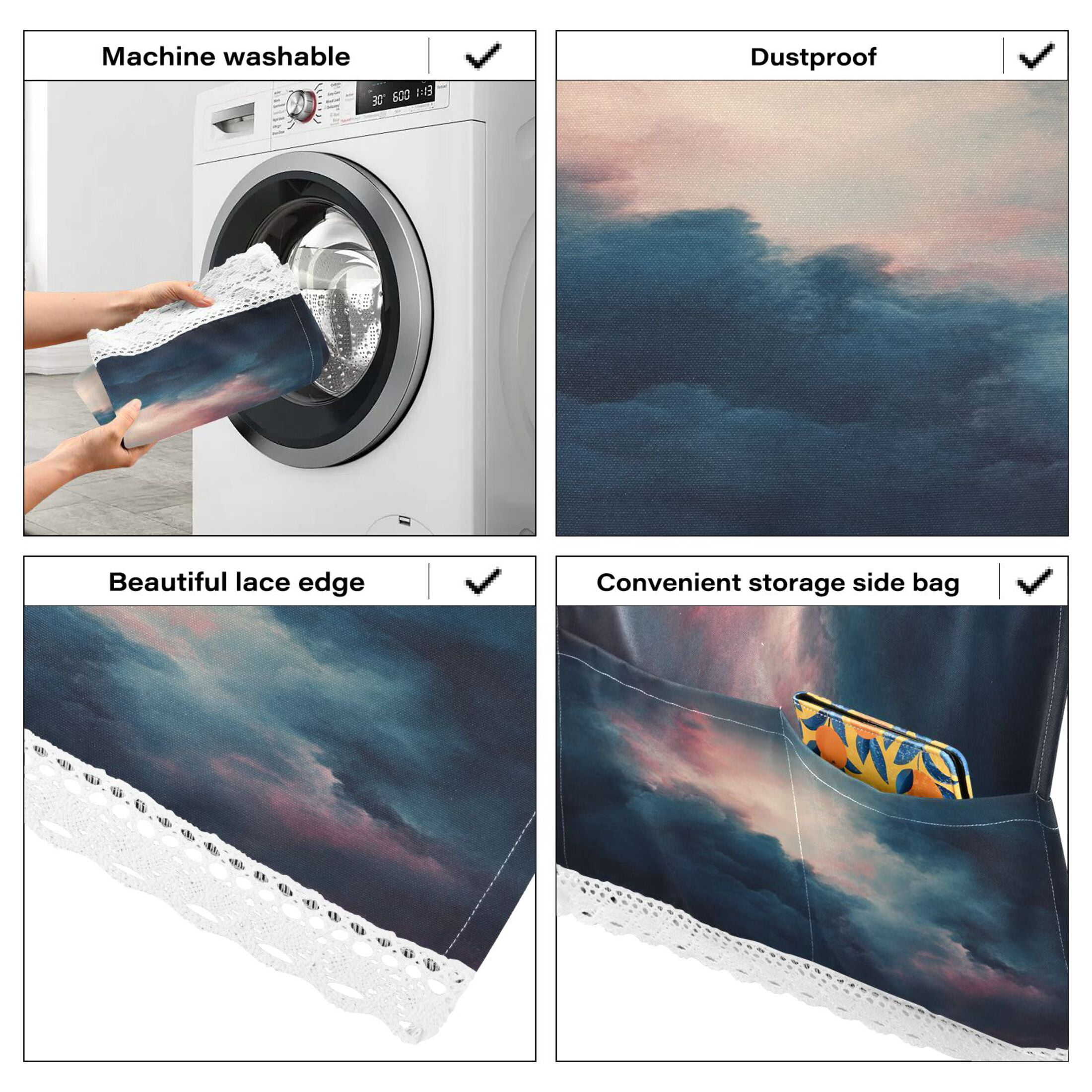Clouds Dense SkyWasher and Dryer Covers Dust-Proof and Oil Resistant Fridge Cover with 4 Storage Pockets Washing Machine Top Cover for Laundry Kitchen Home 51.2 x 22 In