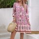 thumbnail image 2 of WILLBEST Vestido De Lino Para Mujer, Primavera/Verano, Bohemio, Para Vacaciones, Estampado, Cuello En V, Para Niños, 2 of 4
