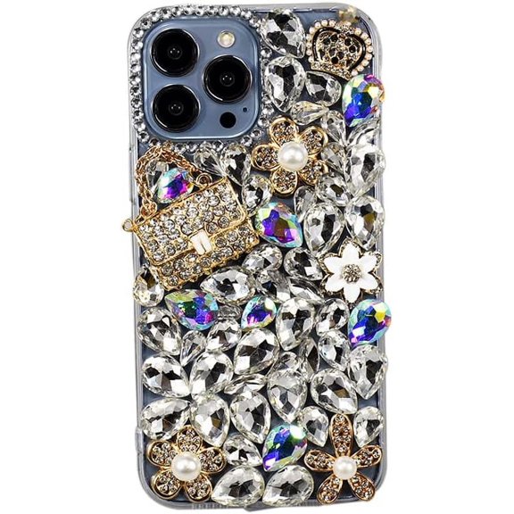 Compatible with iPhone 13 Pro Luxury Case with Bling Bag and Crown, Glitter Women Case for iPhone 13 Pro, Pretty Girls Case Diamond Case for iPhone 13 Pro